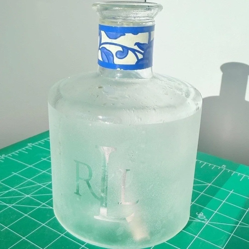 Ralph Lauren Glass Bottle Good Frosted Floral Etched RL Monogram‎